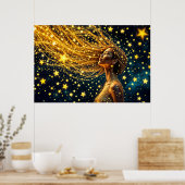 ゴールデンスターダストファッション美しいガールグロースカイ ポスター (キッチン)