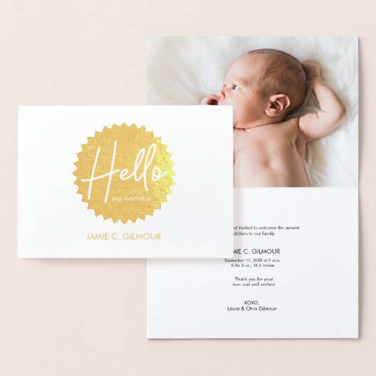 ゴールデンスターバスト:パーソナライズされたベビー誕生発表 箔カード (ディスプレー)