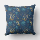 ゴールデンスターフィッシュ&コーラルリーフパターンオンブルー クッション (裏面)