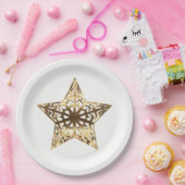 ゴールデンスターホワイトと金ゴールドフェスティバル エレガント ペーパープレート (パーティー)