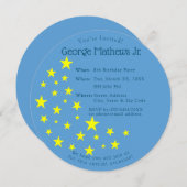 ゴールデンスターリームーンオンブルー子供の誕生日パーティー 招待状 (正面/裏面)