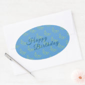 ゴールデンスターリームーンピクトンブルーハッピーバースデー 楕円形シール (封筒)