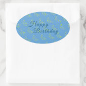 ゴールデンスターリームーンピクトンブルーハッピーバースデー 楕円形シール (バッグ)