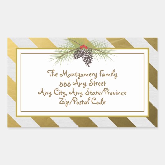 ゴールデンストライプクリスマスステッカー 長方形シール (正面)