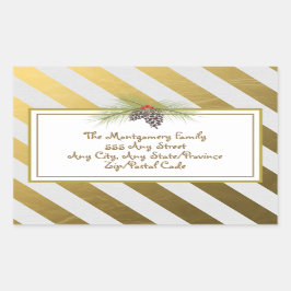 ゴールデンストライプクリスマスステッカー 長方形シール