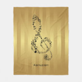 ゴールデンストライプズブラックトレブルクレフ、 音符記号ミュージックノート フリースブランケット (正面)