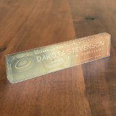 ゴールデンストラタ |ピーチ焦げオレンジ緑の瑪瑙 デスクネームプレート (側面)