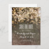 ゴールデンストリングライト素朴ウッド日付を保存 案内ポストカード (正面/裏面)