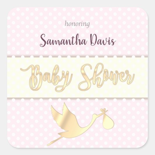 ゴールデンストーク赤ちゃん女の子ベビーシャワー スクエアシール (正面)