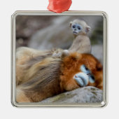 ゴールデンスナブ鼻モンキーパパとベビー メタルオーナメント (正面)