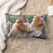 ゴールデンスナブ鼻モンキーファミリー ランバークッション (ブランケット)
