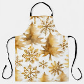 ゴールデンスノーフレークと金ゴールドホリデーツリー エプロン (正面)