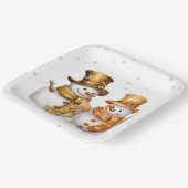 ゴールデンスノーフレークと雪だるま ペーパープレート (傾斜あり)