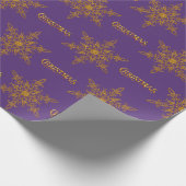 ゴールデンスノーフレークエレガンスパープルクリスマス ラッピングペーパー (角)