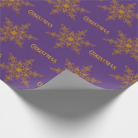 ゴールデンスノーフレークエレガンスパープルクリスマス ラッピングペーパー (角)