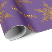 ゴールデンスノーフレークエレガンスパープルクリスマス ラッピングペーパー (ロールコーナー)