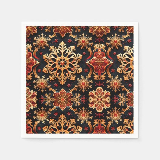 ゴールデンスノーフレークエレガントウィンターホリデーデザイン スタンダードカクテルナプキン (正面)