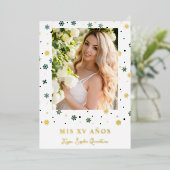 ゴールデンスノーフレークキンセアニラスペインのお洒落 箔招待状 (立ち正面)