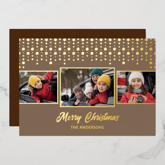 ゴールデンスノーフレーククリスマスフォトフォイルホリデーカード 箔シーズンカード (正面/裏面)