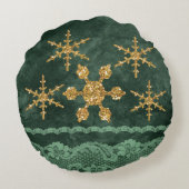 ゴールデンスノーフレークスエメラルドグリーンフェイクレース ラウンドクッション (裏面)