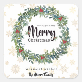 ゴールデンスノーフレークスクリスマスステッカー スクエアシール