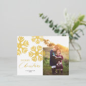 ゴールデンスノーフレークスメリークリスマスフォイルホリデイP 箔シーズンポストカード (立ち正面)