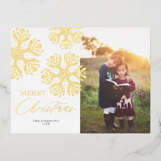 ゴールデンスノーフレークスメリークリスマスフォイルホリデイP 箔シーズンポストカード (正面)