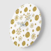 ゴールデンスノーフレークス1 ラージ壁時計 (傾斜)