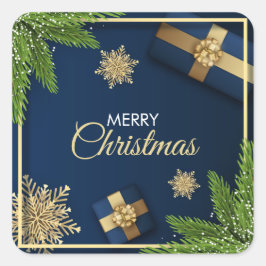 ゴールデンスノーフレークス クリスマスカード メリークリスマス スクエアシール