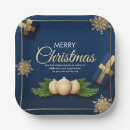 ゴールデンスノーフレークス クリスマスカード メリークリスマス ペーパープレート