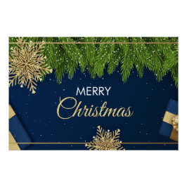 ゴールデンスノーフレークス クリスマスカード メリークリスマス ポスター