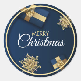 ゴールデンスノーフレークス クリスマスカード メリークリスマス ラウンドシール