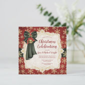 ゴールデンスノーフレークズクリスマスポエムパーティの招待状 招待状 (スタンド正面)