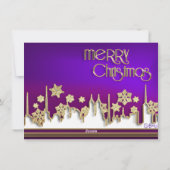 ゴールデンスノーフレークパープルシティスケープフォトクリスマスカード シーズンカード (裏面)