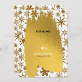 ゴールデンスノーフレークフェスティバル結婚クリスマス サンキューカード (正面/裏面)