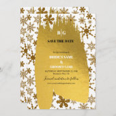 ゴールデンスノーフレークフェスティバル結婚クリスマス セーブザデート (正面/裏面)