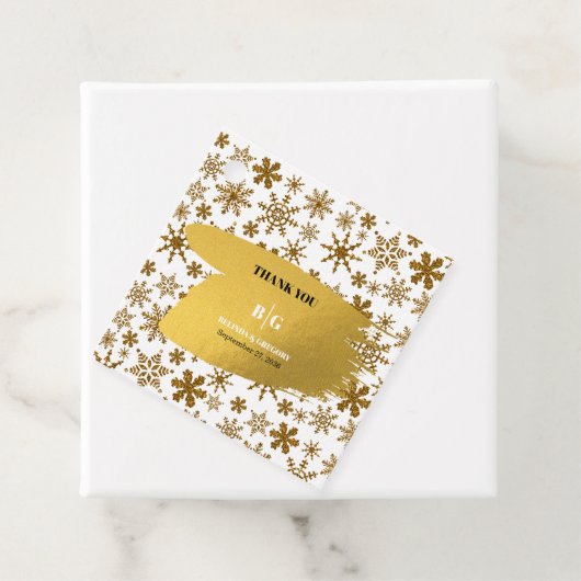 ゴールデンスノーフレークフェスティバル結婚クリスマス フェイバータグ (インサイチュ)