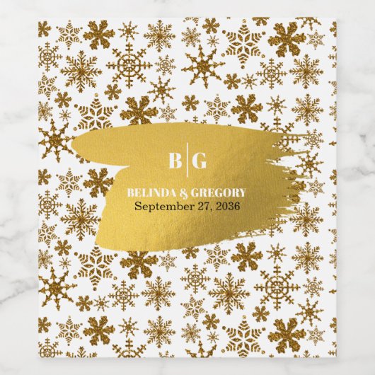 ゴールデンスノーフレークフェスティバル結婚クリスマス ワインラベル (シングルラベル)