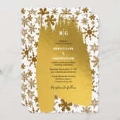 ゴールデンスノーフレークフェスティバル結婚クリスマス 招待状 (正面/裏面)
