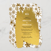 ゴールデンスノーフレークフェスティバル結婚クリスマス 招待状 (正面/裏面)