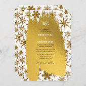 ゴールデンスノーフレークフェスティバル結婚クリスマス 招待状 (正面/裏面)