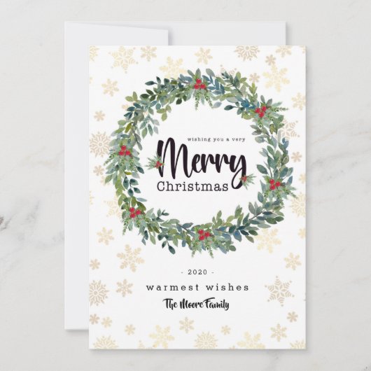 ゴールデンスノーフレークフラットクリスマスカード シーズンカード (正面)