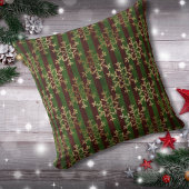 ゴールデンスノーフレークレッドグリーンストライプクリスマス クッション