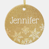 ゴールデンスノーフレーク名前をカスタムする セラミックオーナメント (正面)