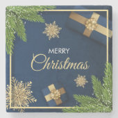 ゴールデンスノーフレーク・クリスマスカード、メリークリスマス ストーンコースター (正面)