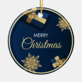 ゴールデンスノーフレーク・クリスマスカード、メリークリスマス セラミックオーナメント (正面)