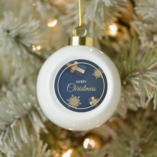 ゴールデンスノーフレーク・クリスマスカード、メリークリスマス セラミックボールオーナメント (ツリー)