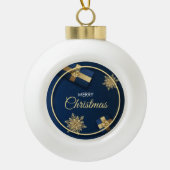 ゴールデンスノーフレーク・クリスマスカード、メリークリスマス セラミックボールオーナメント (正面)