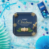 ゴールデンスノーフレーク・クリスマスカード、メリークリスマス ペーパープレート (パーティー)