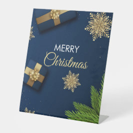 ゴールデンスノーフレーク・クリスマスカード、メリークリスマス 台座サイン